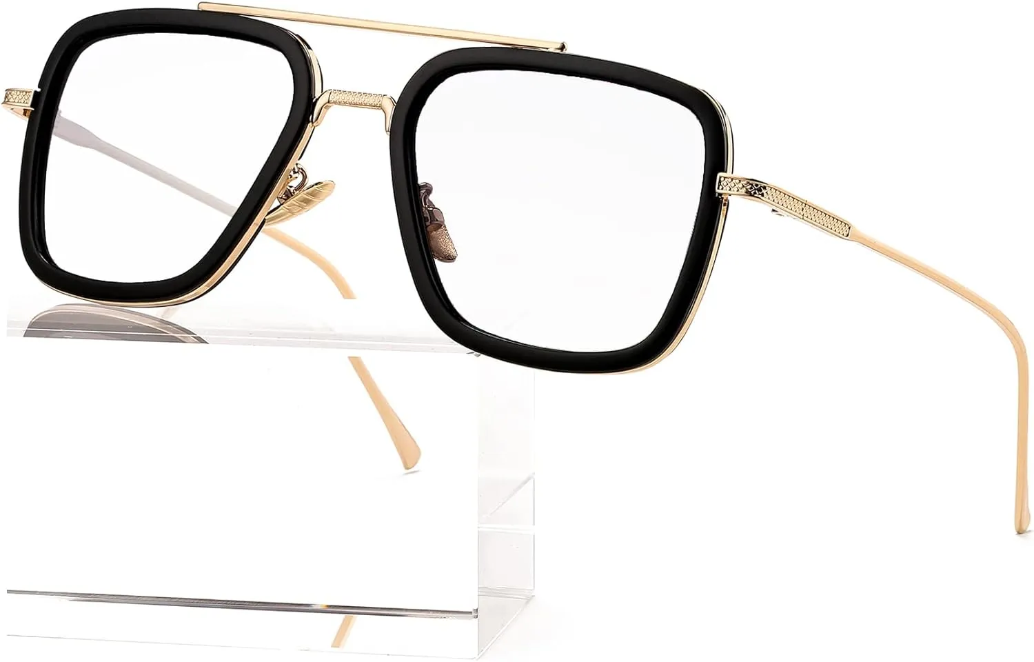 AIEYEZO Tony Stark Sunglasses Vintage Square Metal Frame Eyeglasses for Men Women - Iron Man and Edith Sun Glasses