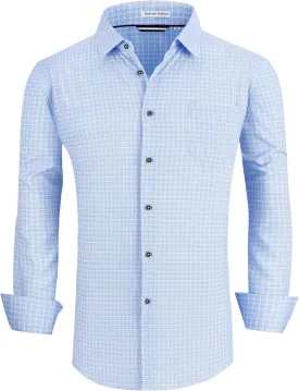 Alex Vando Mens Button Down Shirts Wrinkle Free 4-Way Stretch Print Business Casual Shirt