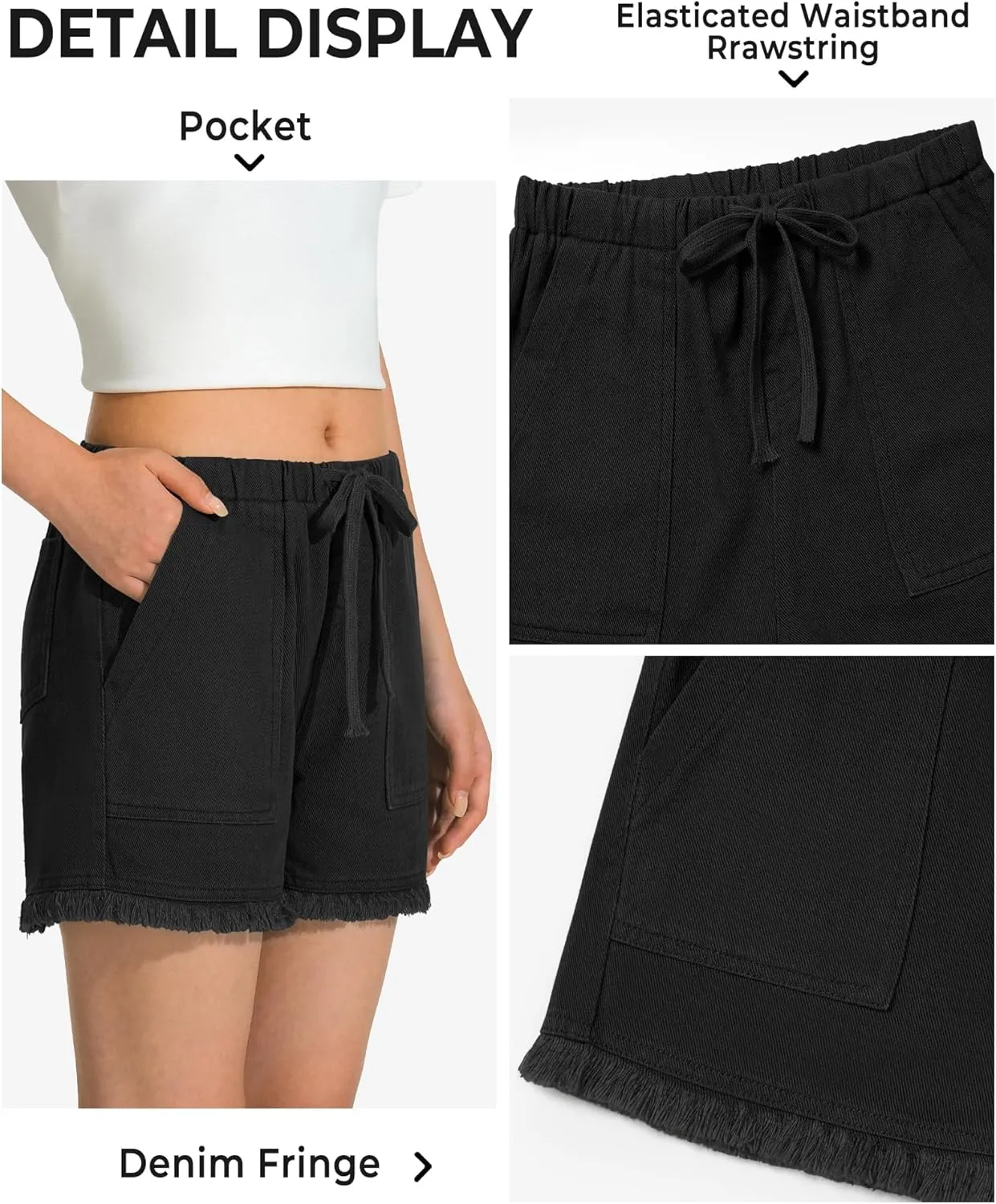 BOOPH Little Girls Jean Shorts Denim Elastic Waist Drawstring Shorty Shorts for Teen Girls