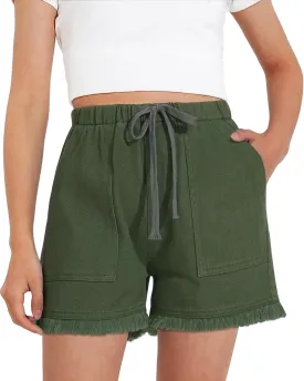 BOOPH Little Girls Jean Shorts Denim Elastic Waist Drawstring Shorty Shorts for Teen Girls