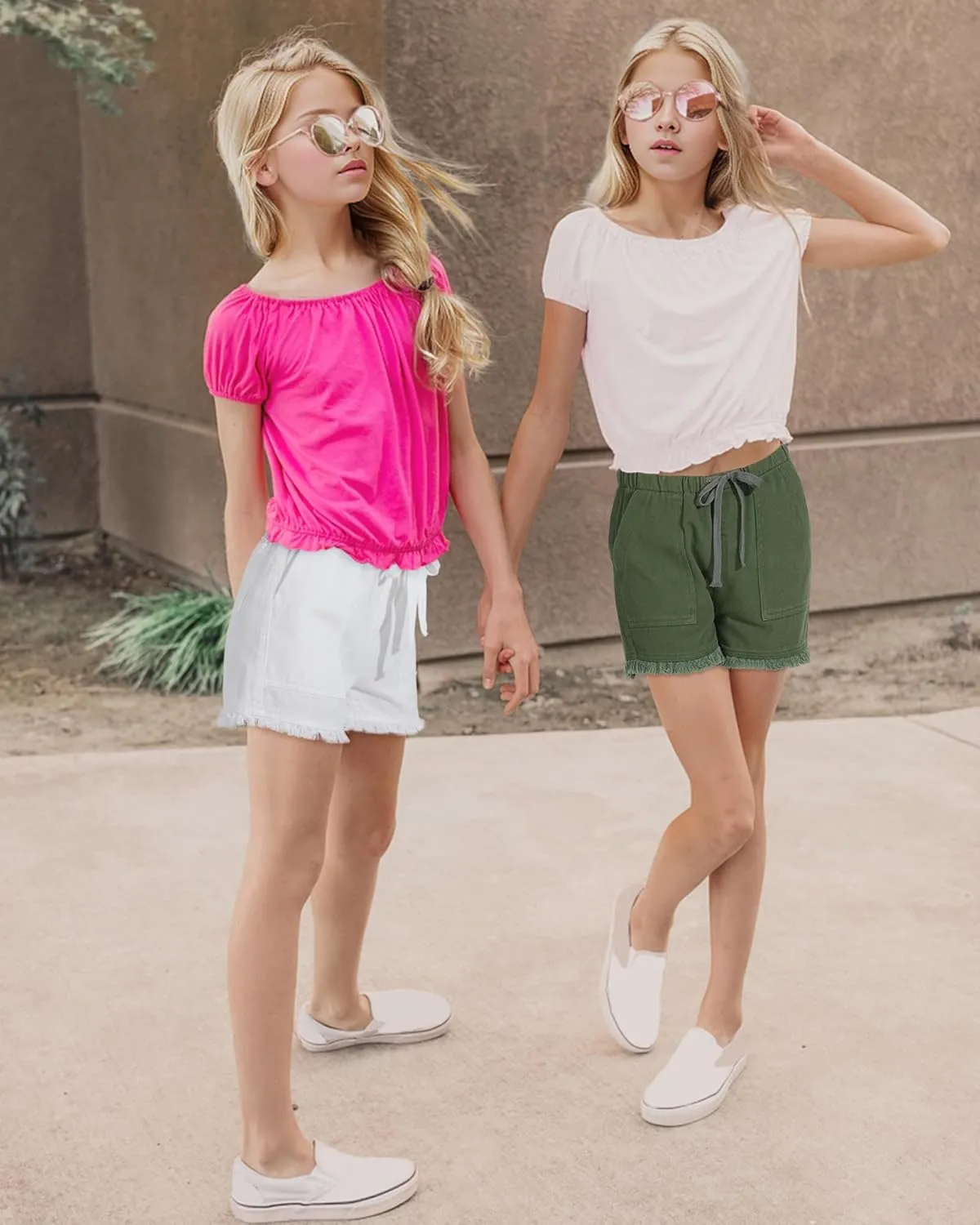 BOOPH Little Girls Jean Shorts Denim Elastic Waist Drawstring Shorty Shorts for Teen Girls