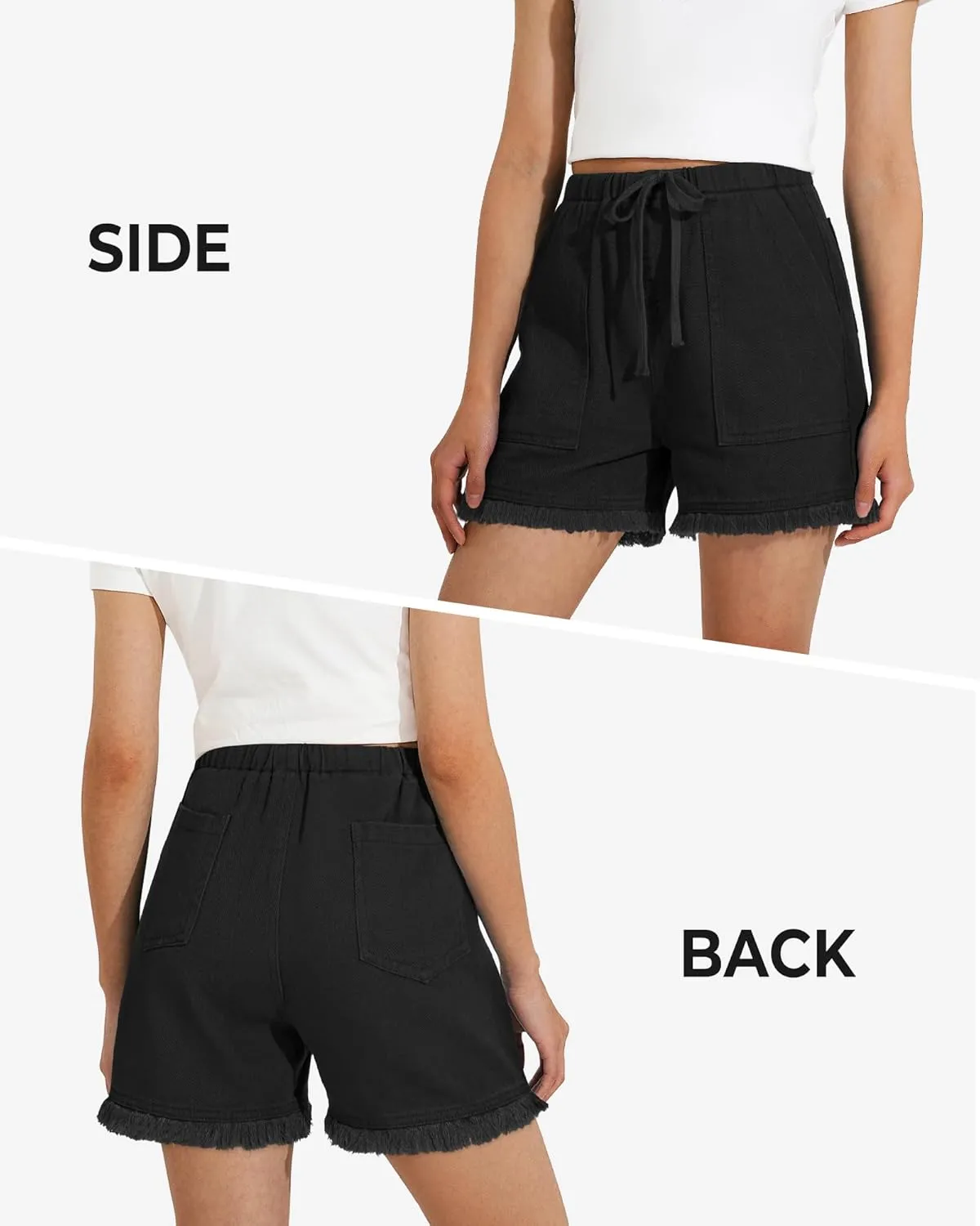 BOOPH Little Girls Jean Shorts Denim Elastic Waist Drawstring Shorty Shorts for Teen Girls