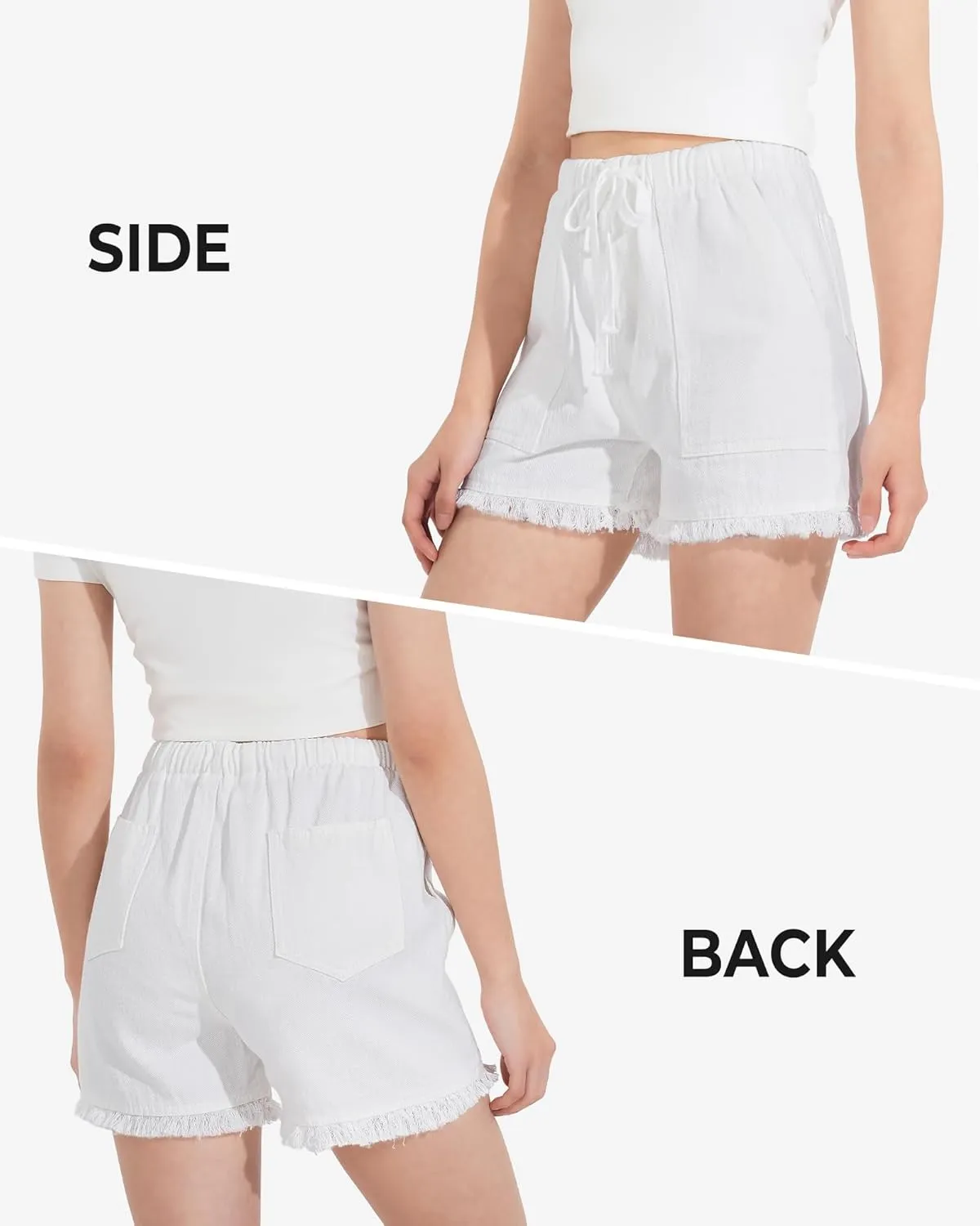 BOOPH Little Girls Jean Shorts Denim Elastic Waist Drawstring Shorty Shorts for Teen Girls