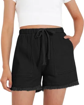 BOOPH Little Girls Jean Shorts Denim Elastic Waist Drawstring Shorty Shorts for Teen Girls