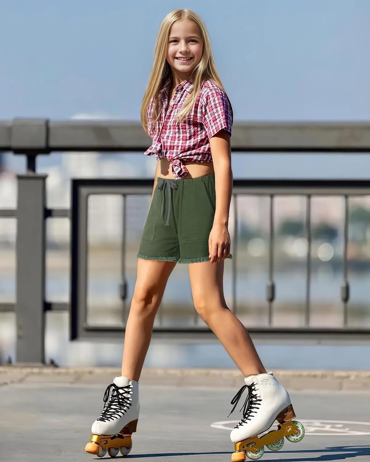 BOOPH Little Girls Jean Shorts Denim Elastic Waist Drawstring Shorty Shorts for Teen Girls