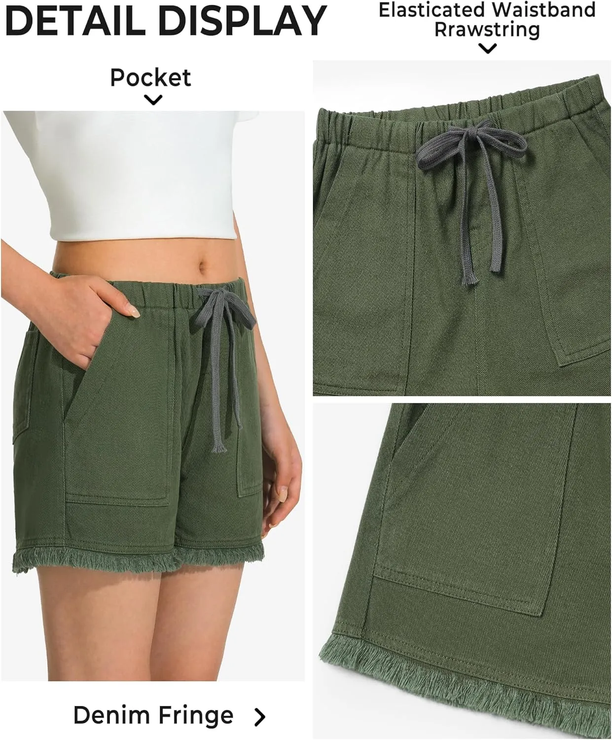BOOPH Little Girls Jean Shorts Denim Elastic Waist Drawstring Shorty Shorts for Teen Girls