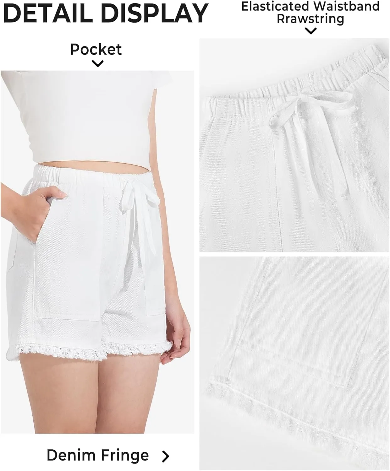 BOOPH Little Girls Jean Shorts Denim Elastic Waist Drawstring Shorty Shorts for Teen Girls