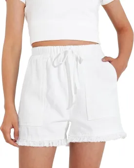 BOOPH Little Girls Jean Shorts Denim Elastic Waist Drawstring Shorty Shorts for Teen Girls