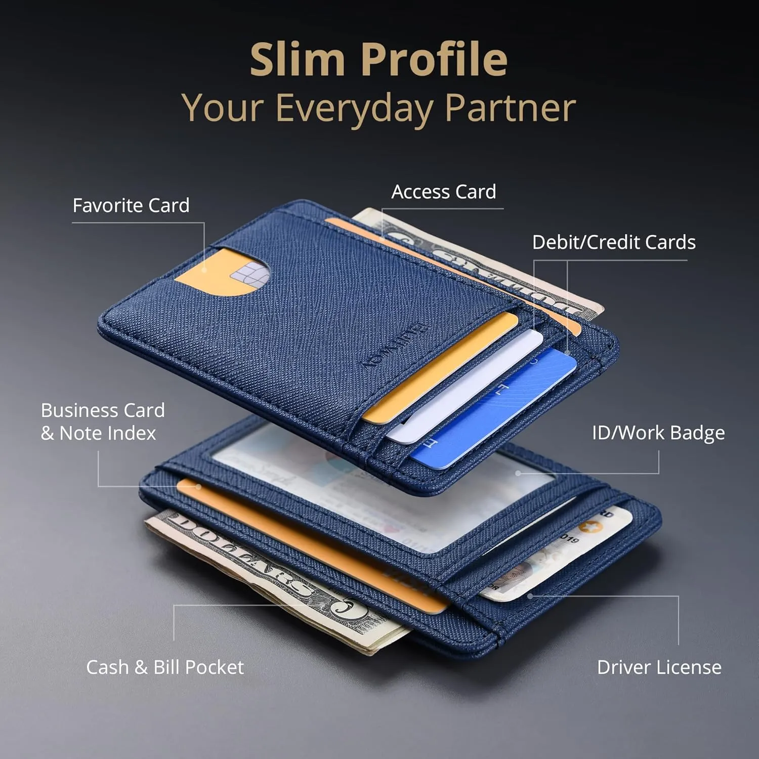 Buffway Slim Minimalist Front Pocket RFID Blocking Leather Wallets for Men and Women