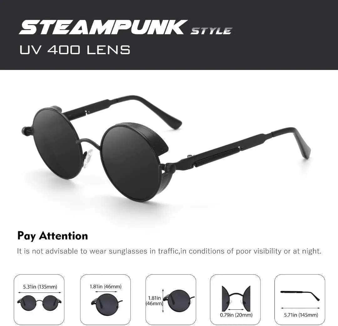 CGID Retro Steampunk Round Polarized Sunglasses Men Womens Metal Circle Frame UV400 Protection E72