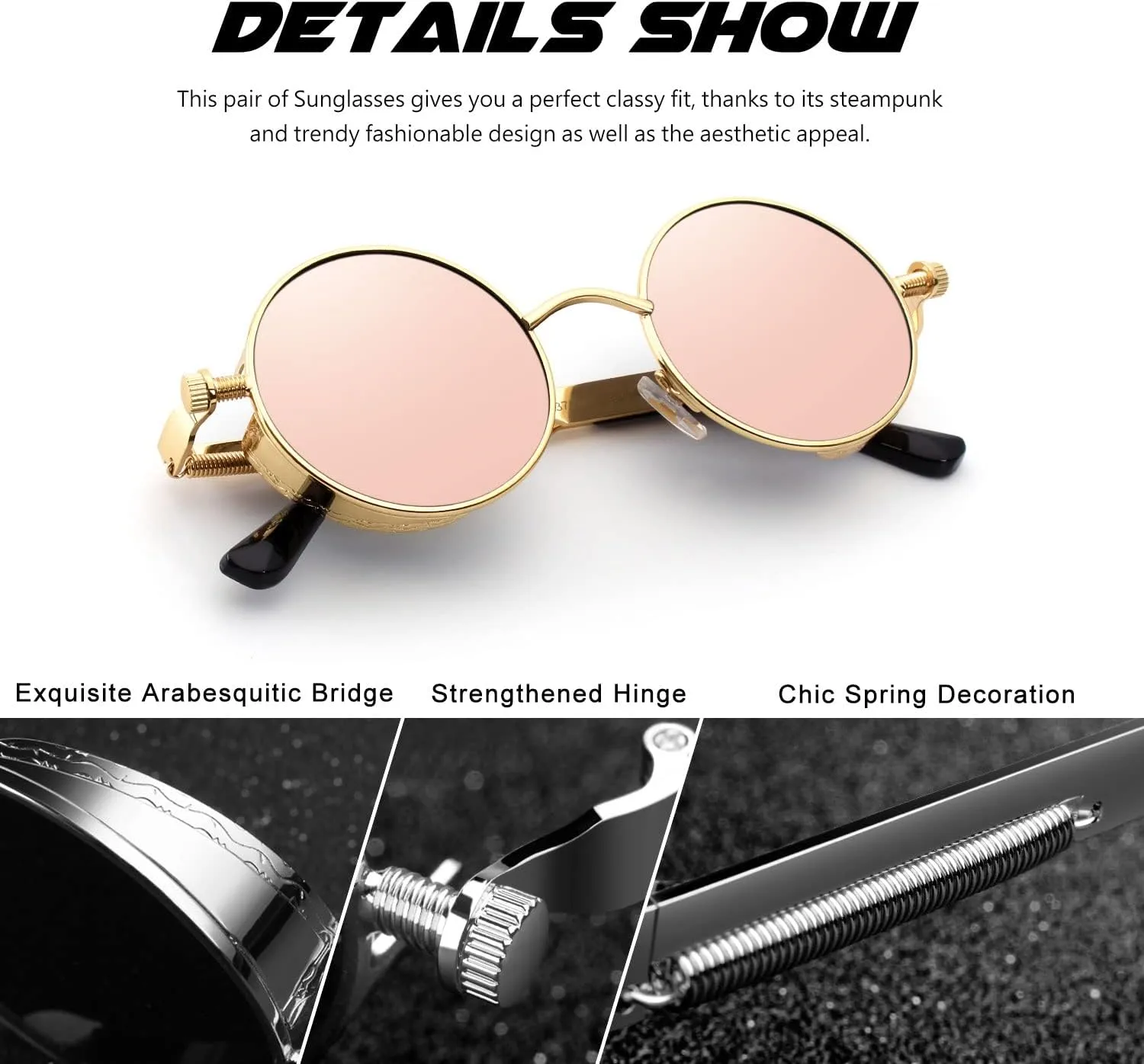CGID Retro Steampunk Round Polarized Sunglasses Men Womens Metal Circle Frame UV400 Protection E72