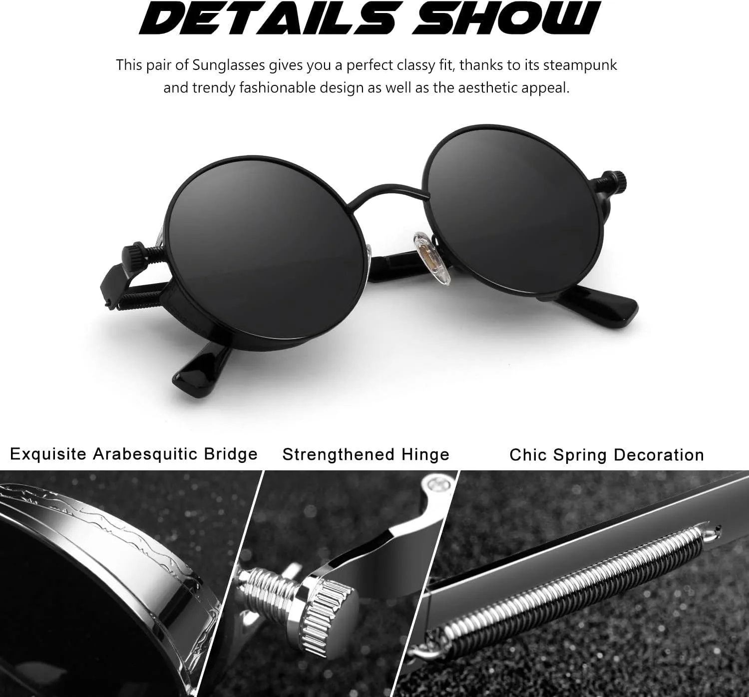 CGID Retro Steampunk Round Polarized Sunglasses Men Womens Metal Circle Frame UV400 Protection E72