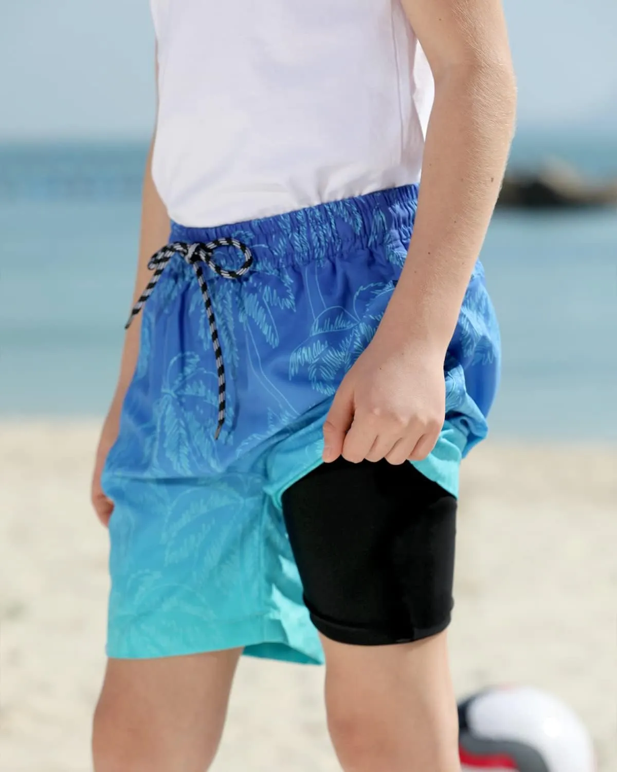 Cozople Boys Swim Trunks Compression Liner Swim Shorts Quick Dry Bathing Suit with Boxer Brief Swimwear 2-20T