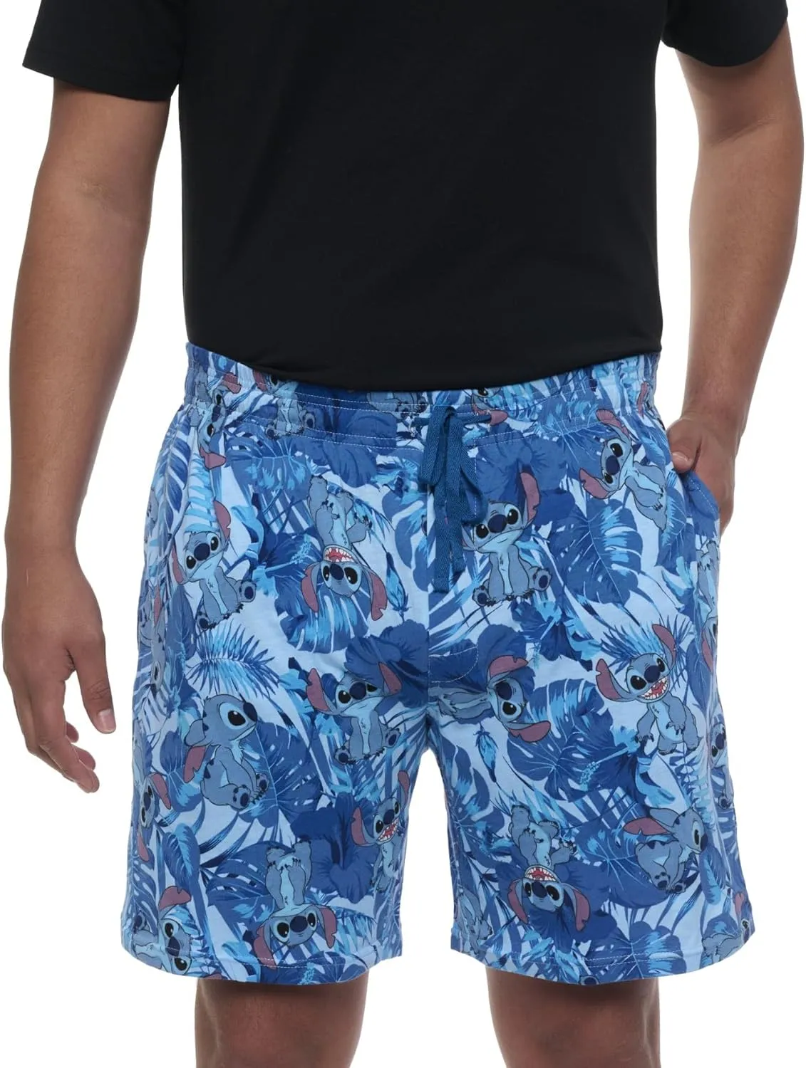 Disney Mens Stitch Mickey All Over Print Lounge Pajama Shorts
