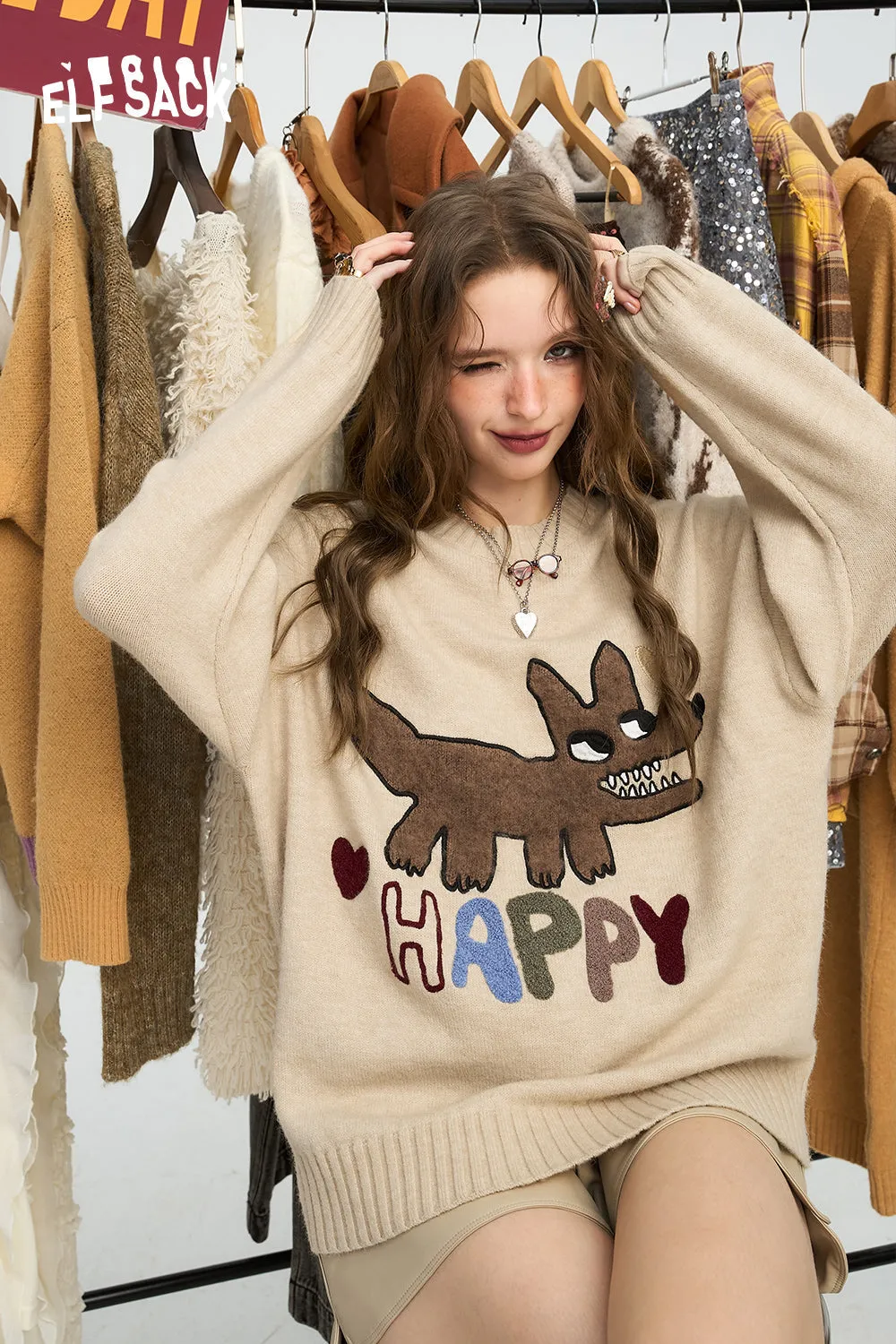 ELFSACK 2024 Autumn New Arrivals Colorful dopamine sweater for women