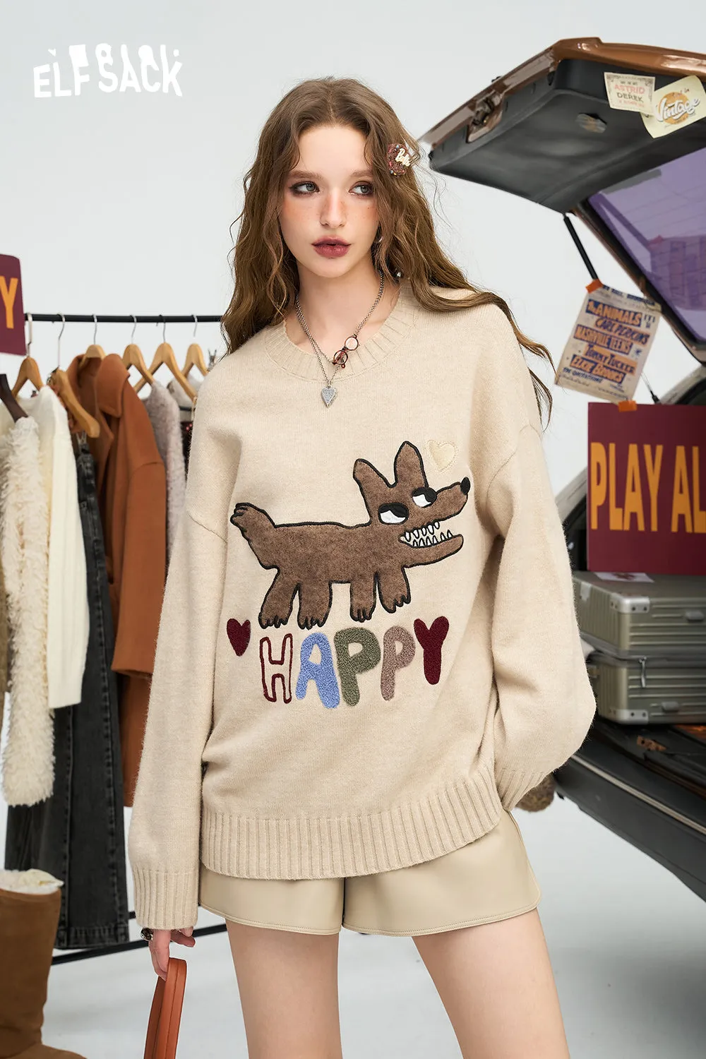 ELFSACK 2024 Autumn New Arrivals Colorful dopamine sweater for women