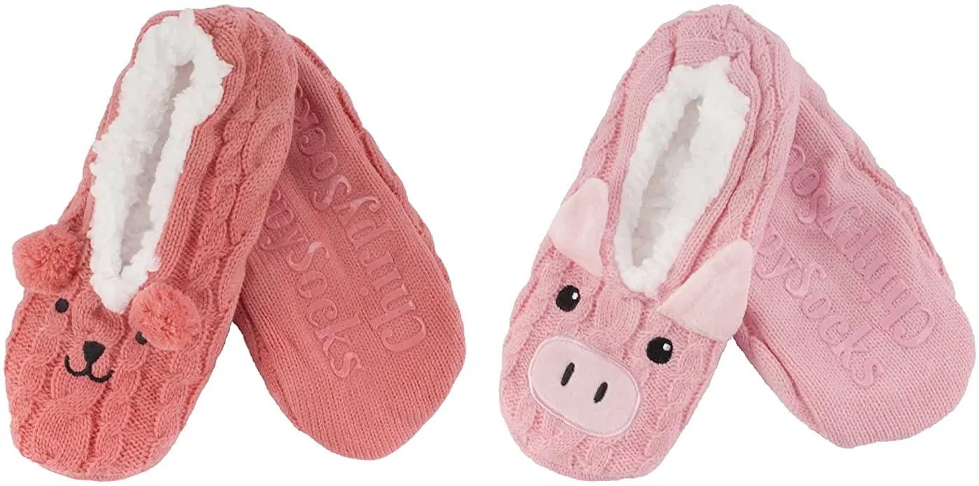 Fuzzy Animal Slippers - 2 Pair Pack