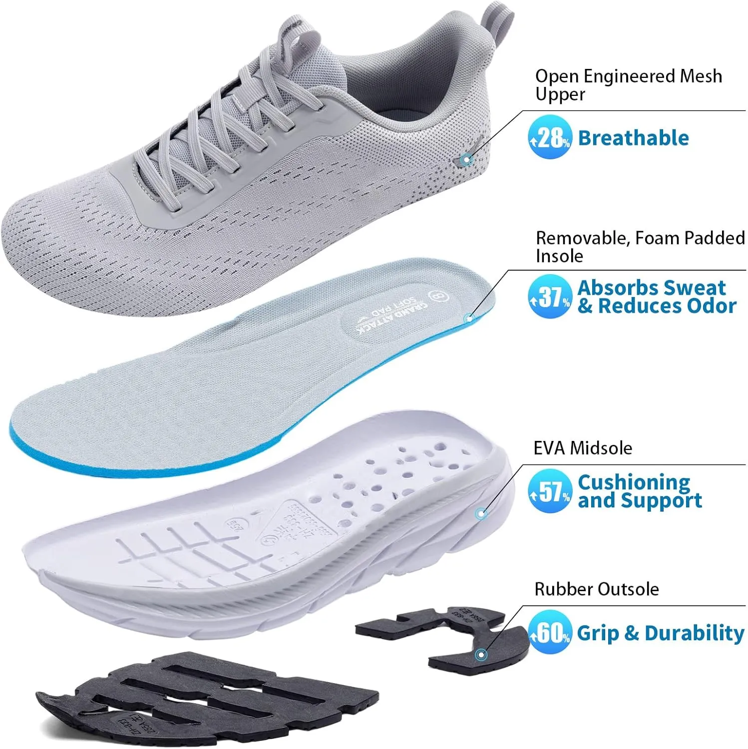 Grand Attack Men's Road Running Walking Shoes | Max Cushioned Comfort | Durable Non-Slip | Breathable Athletic Tennis Cross-Training Sneakers