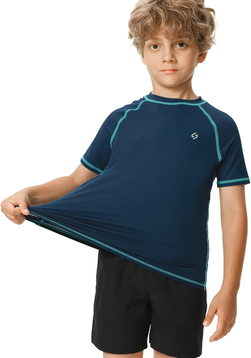 HODOSPORTS Boys UPF 50  Rash Guard Swim Shirts Short Sleeve Quick Dry UV Protection Sun Shirt