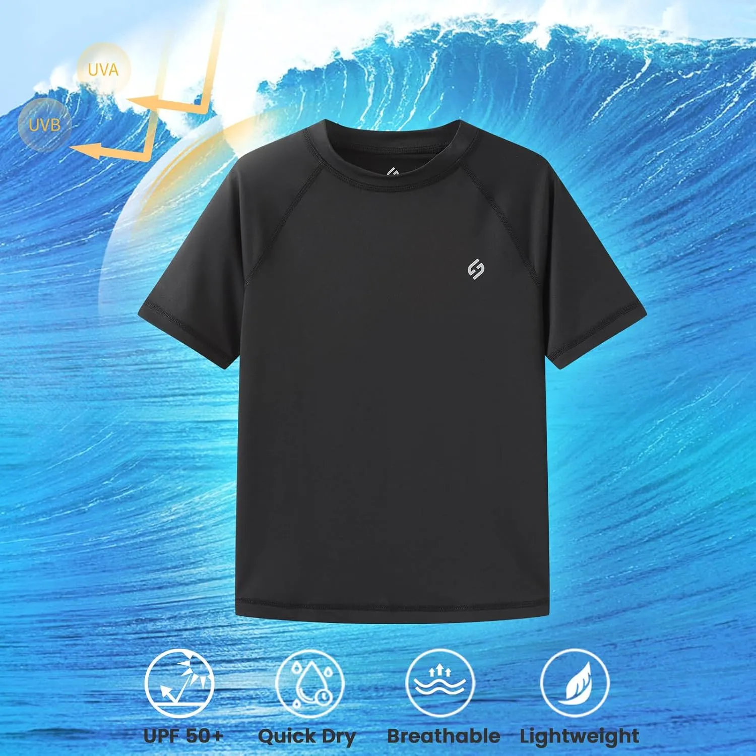 HODOSPORTS Boys UPF 50  Rash Guard Swim Shirts Short Sleeve Quick Dry UV Protection Sun Shirt