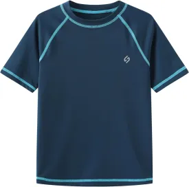 HODOSPORTS Boys UPF 50  Rash Guard Swim Shirts Short Sleeve Quick Dry UV Protection Sun Shirt