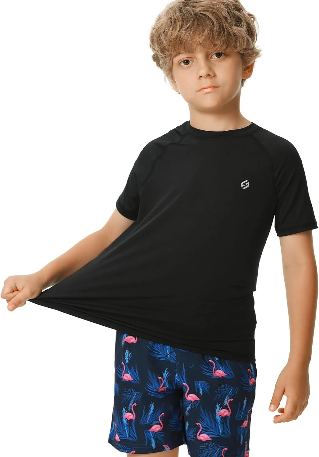HODOSPORTS Boys UPF 50  Rash Guard Swim Shirts Short Sleeve Quick Dry UV Protection Sun Shirt
