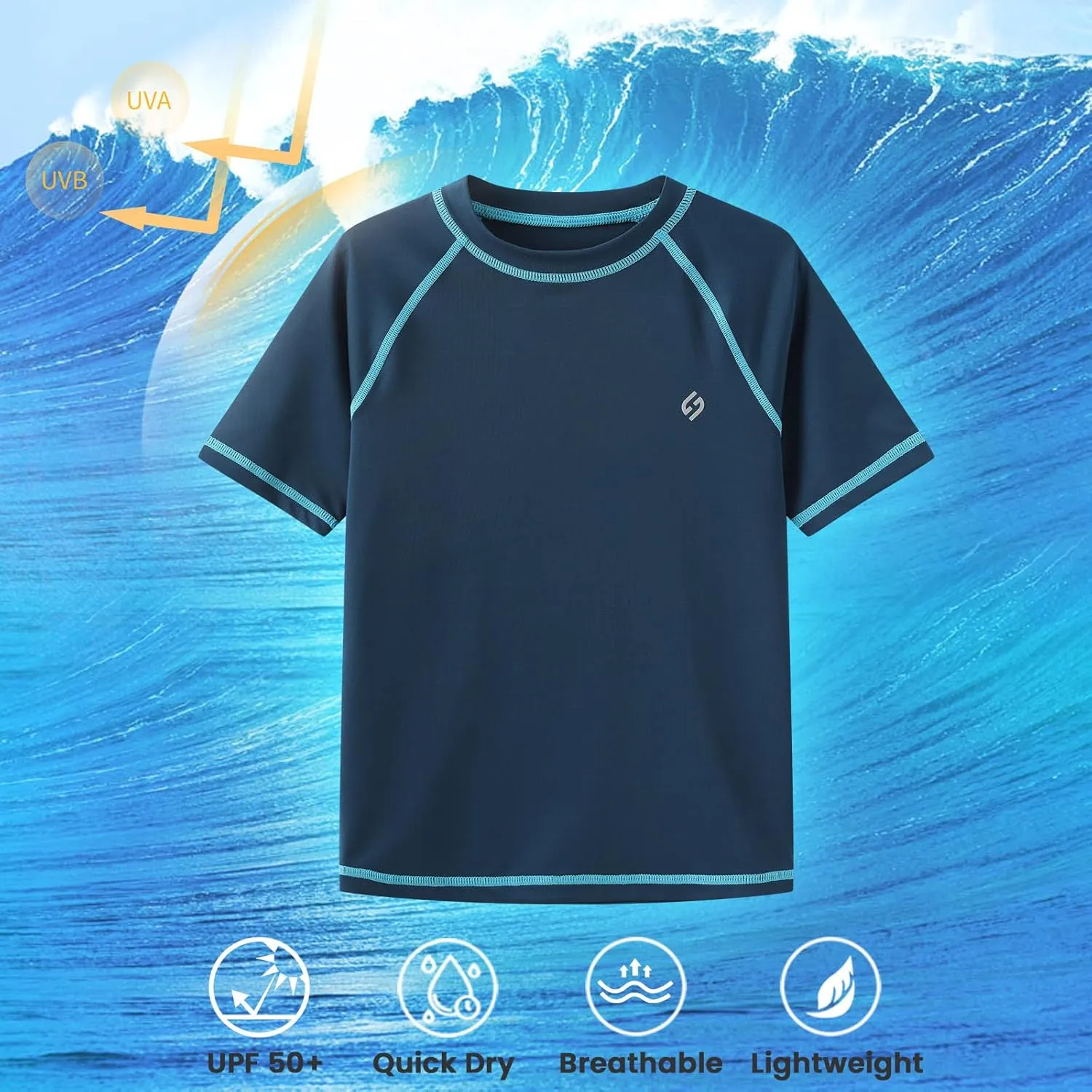 HODOSPORTS Boys UPF 50  Rash Guard Swim Shirts Short Sleeve Quick Dry UV Protection Sun Shirt