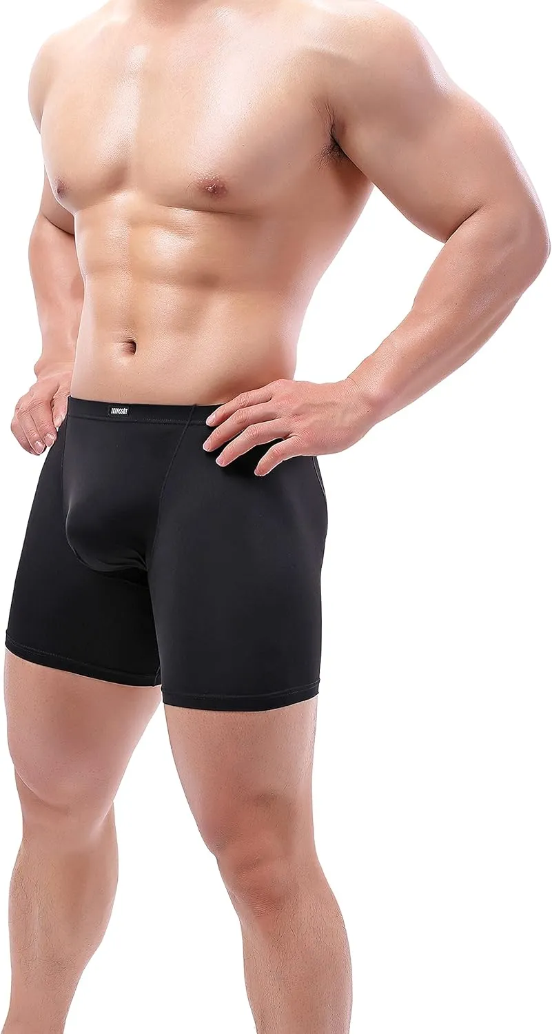 IKINGSKY Men's Long Leg Boxer Briefs Seamless Front Breathable Trunks Stretch Men Undepanties