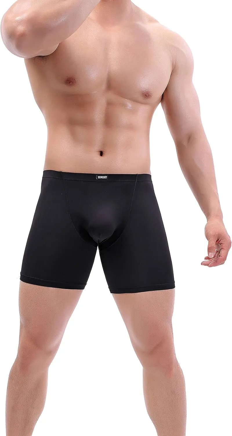 IKINGSKY Men's Long Leg Boxer Briefs Seamless Front Breathable Trunks Stretch Men Undepanties