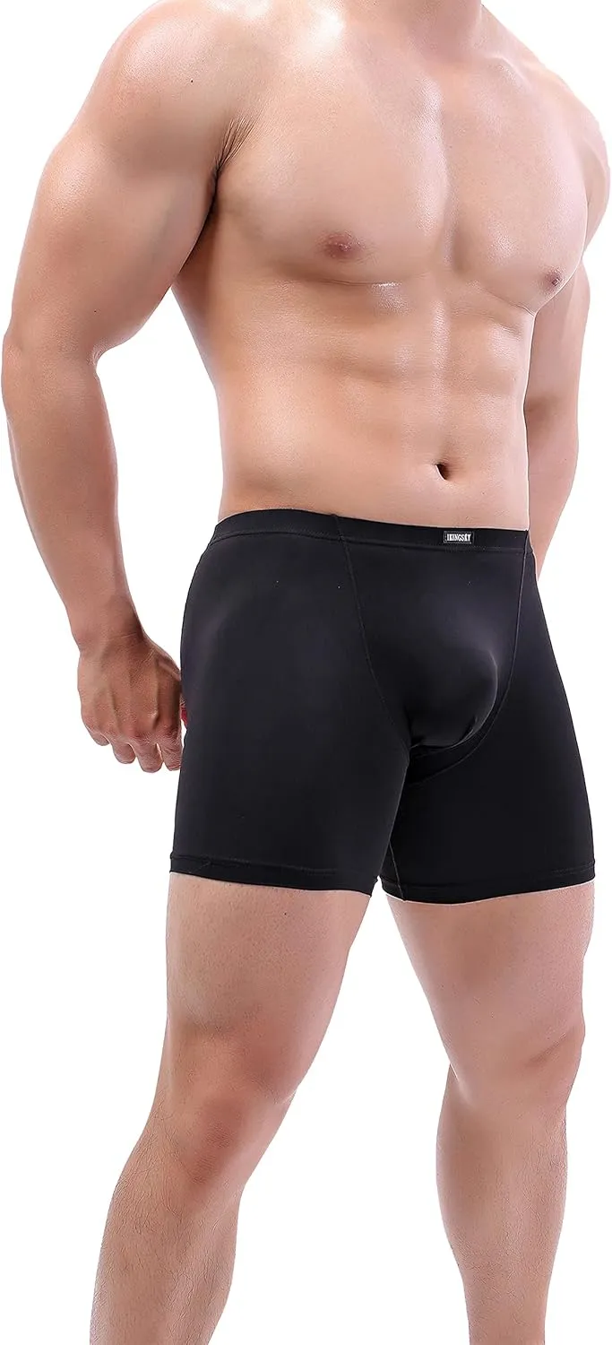 IKINGSKY Men's Long Leg Boxer Briefs Seamless Front Breathable Trunks Stretch Men Undepanties