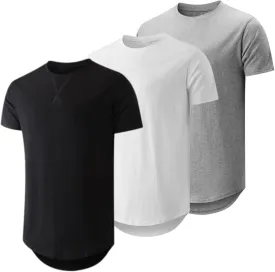 JMIERR Mens 3 Pack Cotton Hipster Hip Hop Longline Crewneck T-Shirt