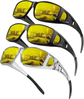 KALIYADI Night-Vision-Glasses Fit-Over-Glasses Wrap-Around Glasses: Anti Glare Night Driving Glasses for men women HD Lens