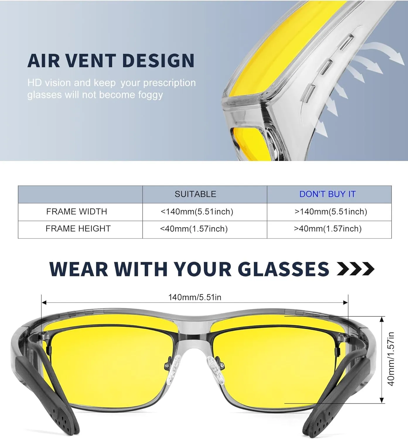 KALIYADI Night-Vision-Glasses Fit-Over-Glasses Wrap-Around Glasses: Anti Glare Night Driving Glasses for men women HD Lens