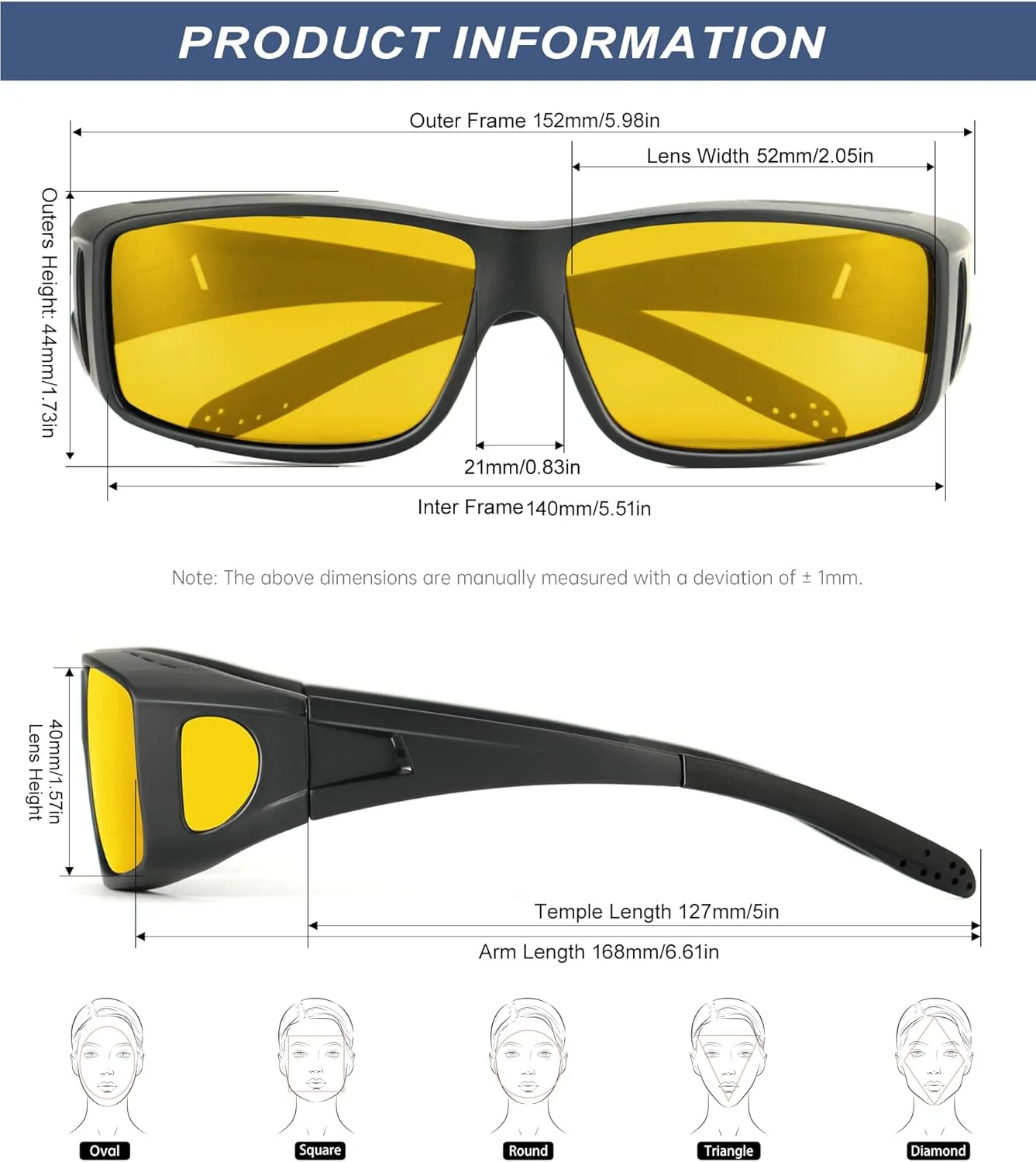 KALIYADI Night-Vision-Glasses Fit-Over-Glasses Wrap-Around Glasses: Anti Glare Night Driving Glasses for men women HD Lens