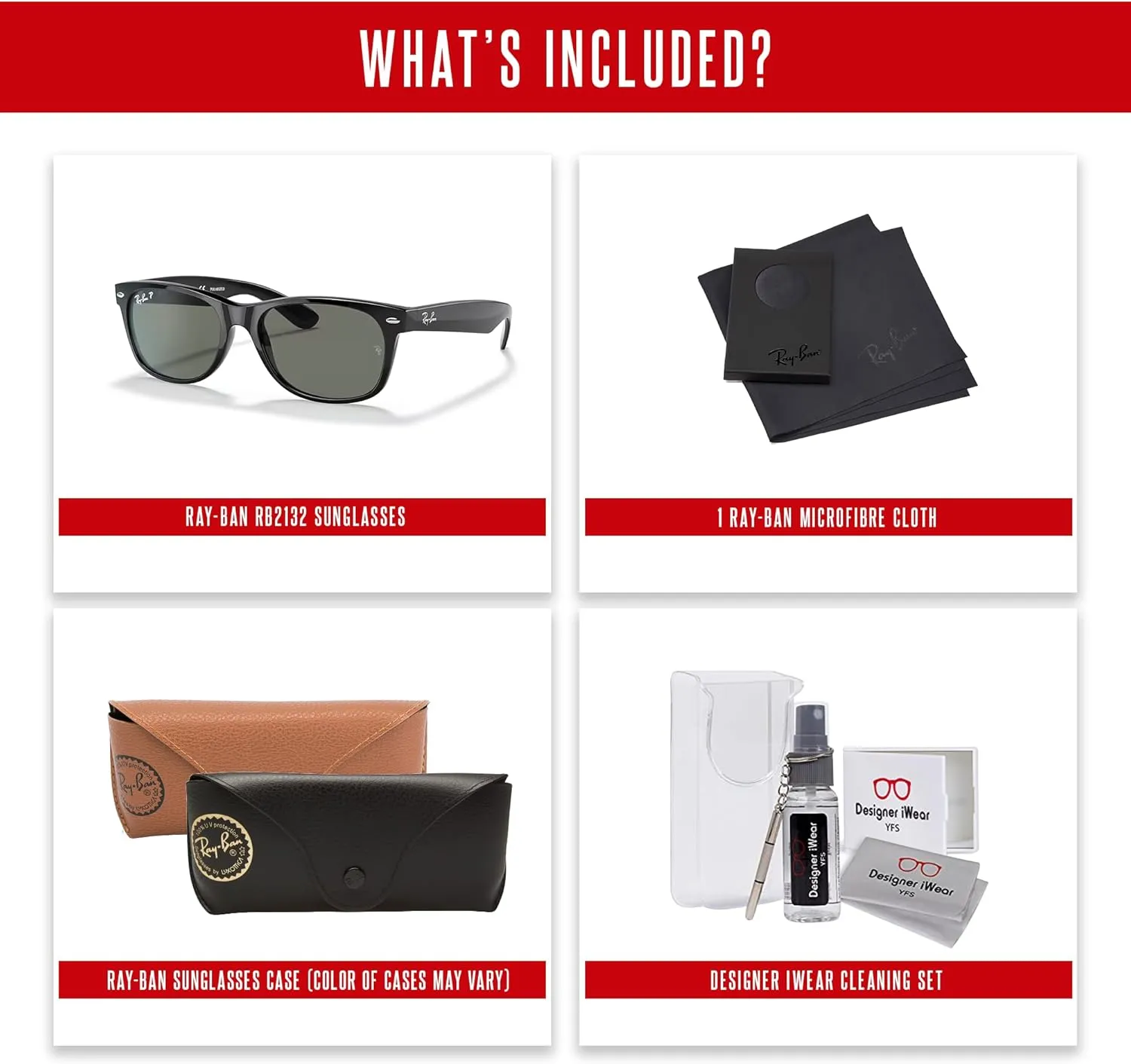 Ray-Ban RB2132 POLARIZED NEW WAYFARER Square Sunglasses For Men For Women   BUNDLE with Designer iWear Eyewear Care Kit