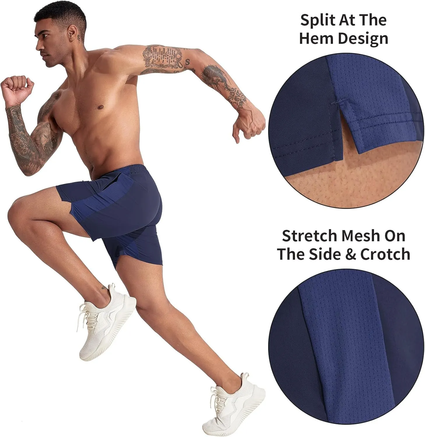 VPOS 2 Pack Men's Athletic Shorts 5/7 Inch Inseam, Mens Workout Shorts Lightweight Quick Dry Gym Running Shorts for Men
