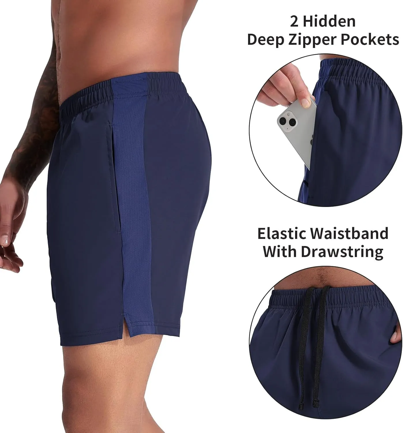VPOS 2 Pack Men's Athletic Shorts 5/7 Inch Inseam, Mens Workout Shorts Lightweight Quick Dry Gym Running Shorts for Men