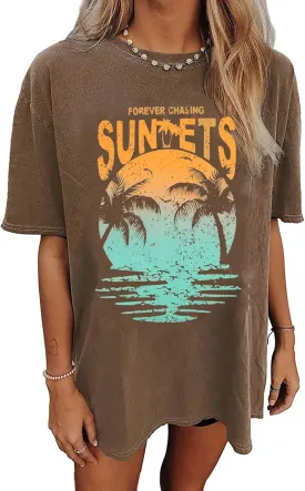 Womens Oversized Tshirt Graphic Tees Summer Casual Short Sleeves Tops Beach Vacation Clothes